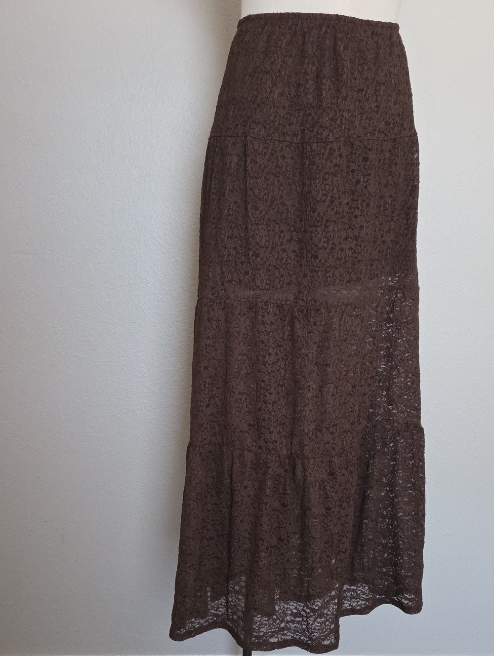 No Boundaries Brown Lace Tiered Maxi Skirt